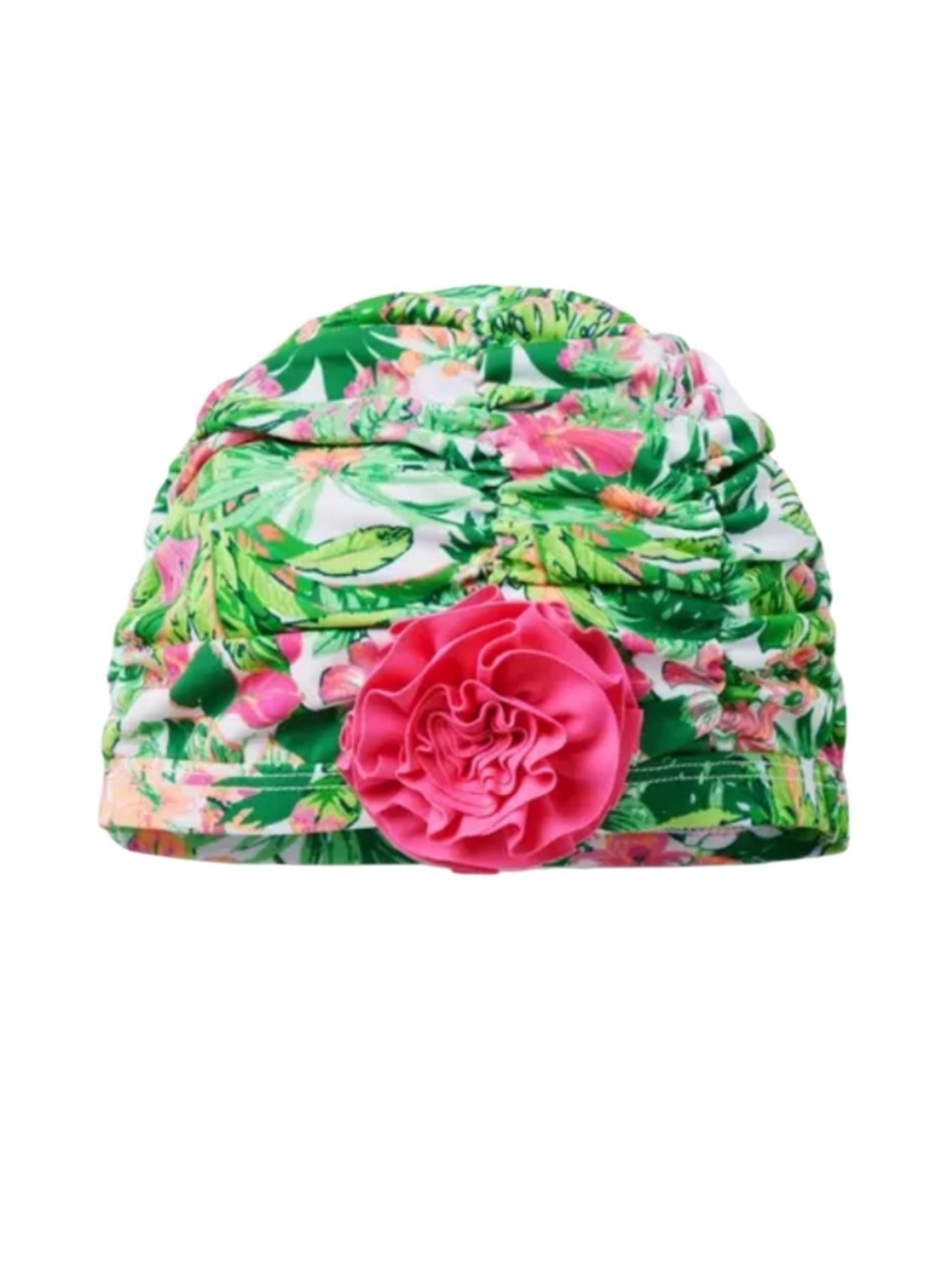 Janie and Jack Lime Floral Kids Swim Hat with Pink Rosette size 4-5